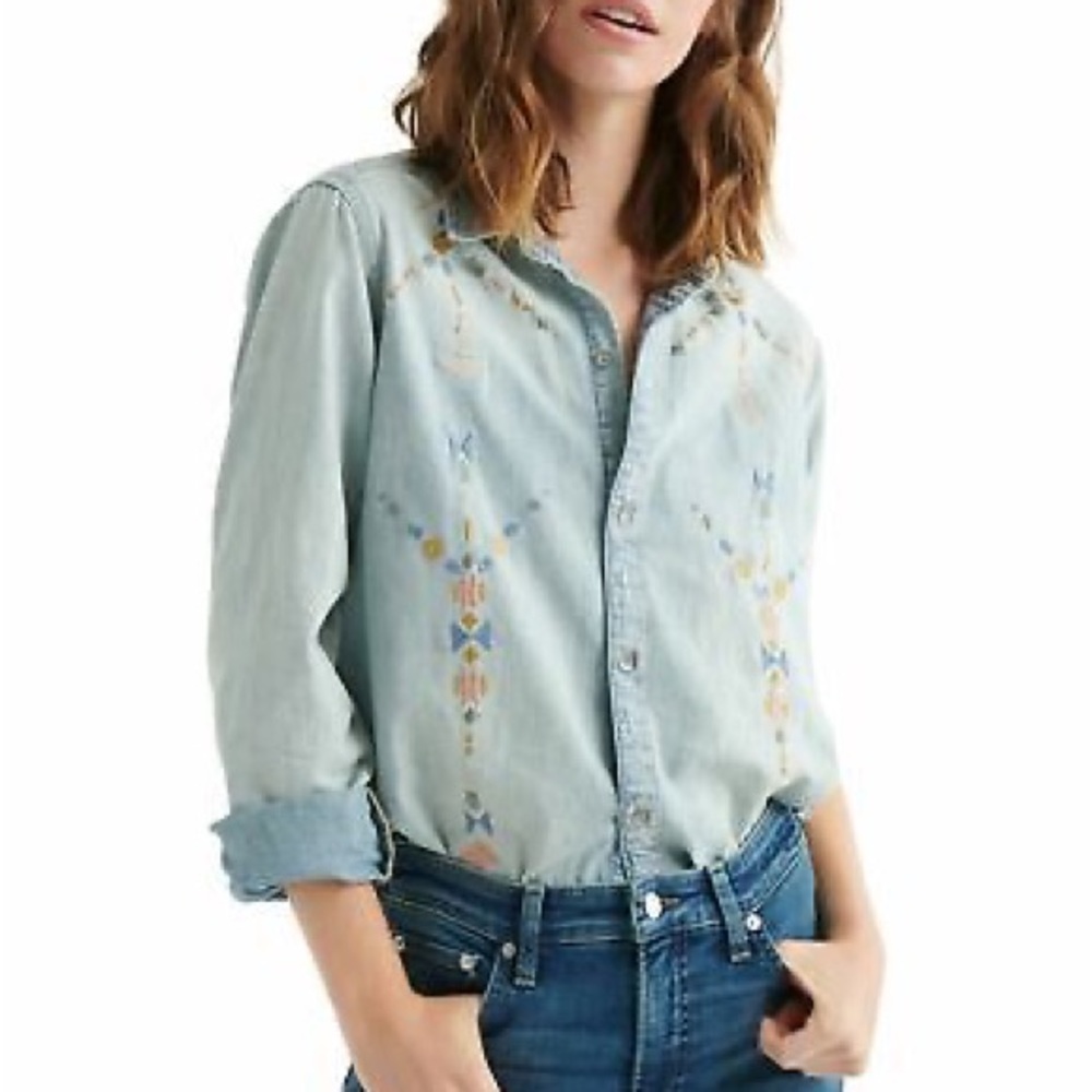 Lucky Brand Boyfriend Cotton Embroidered Shirt Size XS NWT
